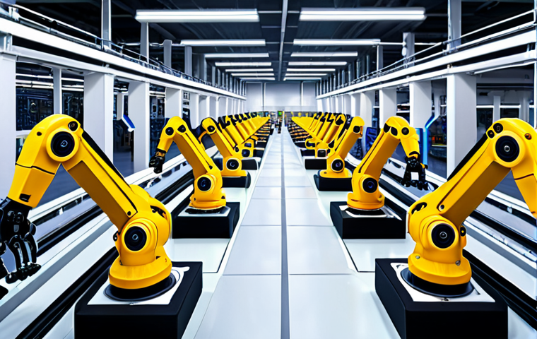 Automated Factory Floor**

Prompt: "Futuristic factory floor, robotic arms assembling products with precision, reinforcement learning AI controlling the process, efficient production line, advanced technology, bright and clean environment."

**
