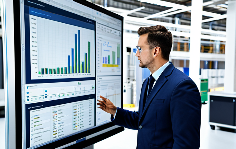 산업공학과 차세대 물류 시스템 - **Prompt:** "An industrial engineer, fully clothed in professional attire, analyzing data visualizat...