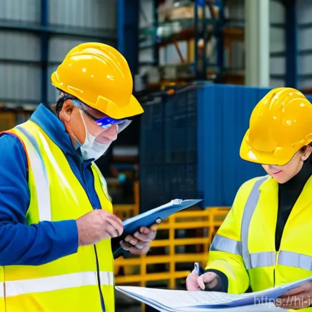 산업공학과 리스크 평가 - **Prompt:** A diverse group of adult male and female industrial workers collaborating in a brightly ...