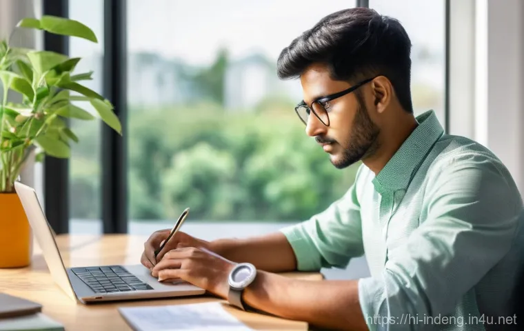 산업공학과 자원 최적화 - **Prompt: Focused Productivity in a Modern Workspace**
A young Indian professional, 20s, with sh...