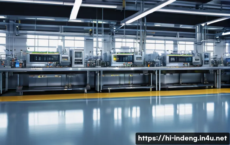 산업공학과 에너지 산업 - **Prompt:** "A highly advanced, meticulously clean, and brightly lit smart factory floor, embodying ...